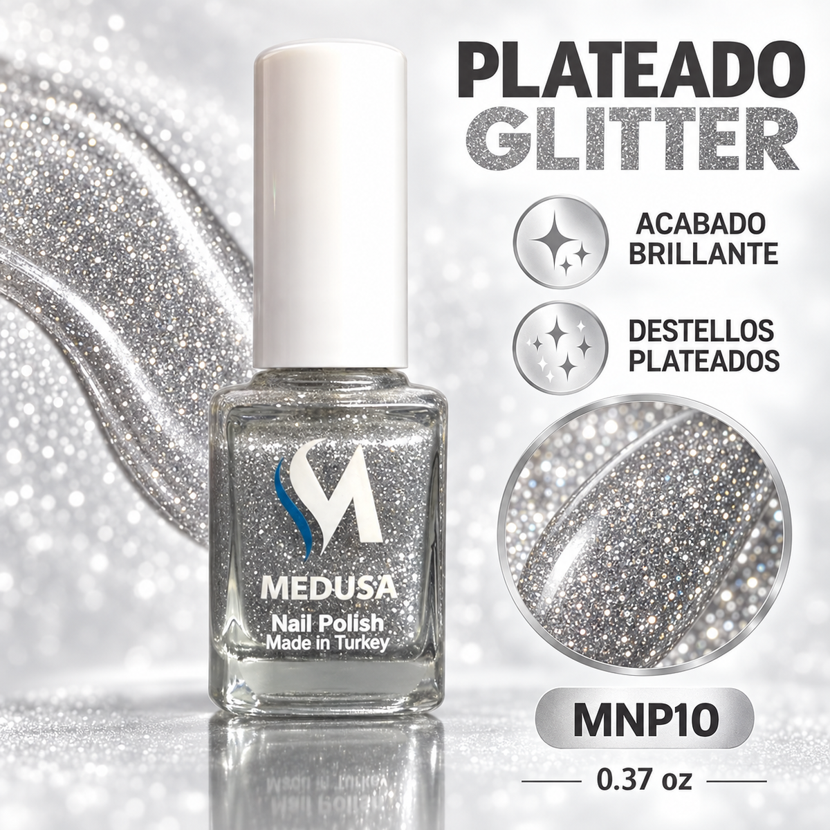 Medusa Esmalte Plateado Glitter MNP10 0.37 oz