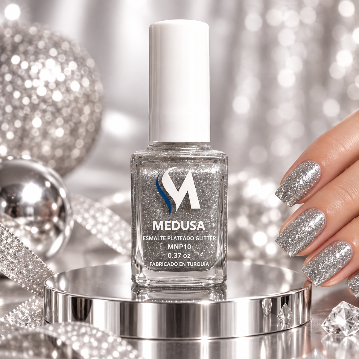 Medusa Esmalte Plateado Glitter MNP10 0.37 oz