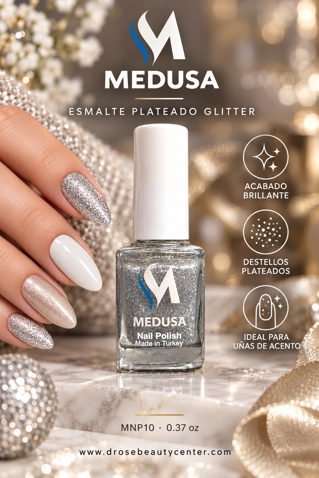 Medusa Esmalte Plateado Glitter MNP10 0.37 oz