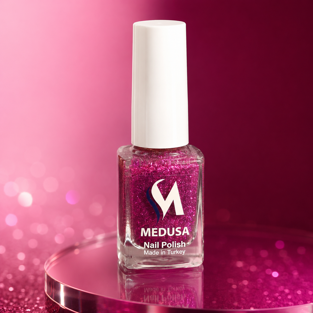 Medusa Nail Polish MNP131 – Esmalte Magenta con Glitter