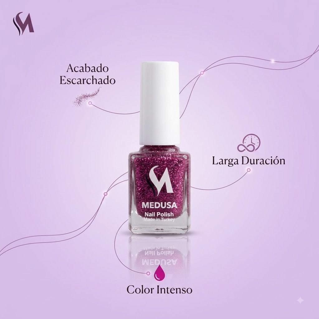 Medusa Nail Polish MNP131 – Esmalte Magenta con Glitter