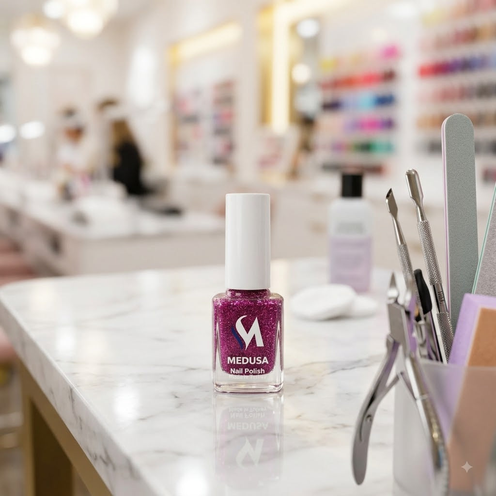 Medusa Nail Polish MNP131 – Esmalte Magenta con Glitter