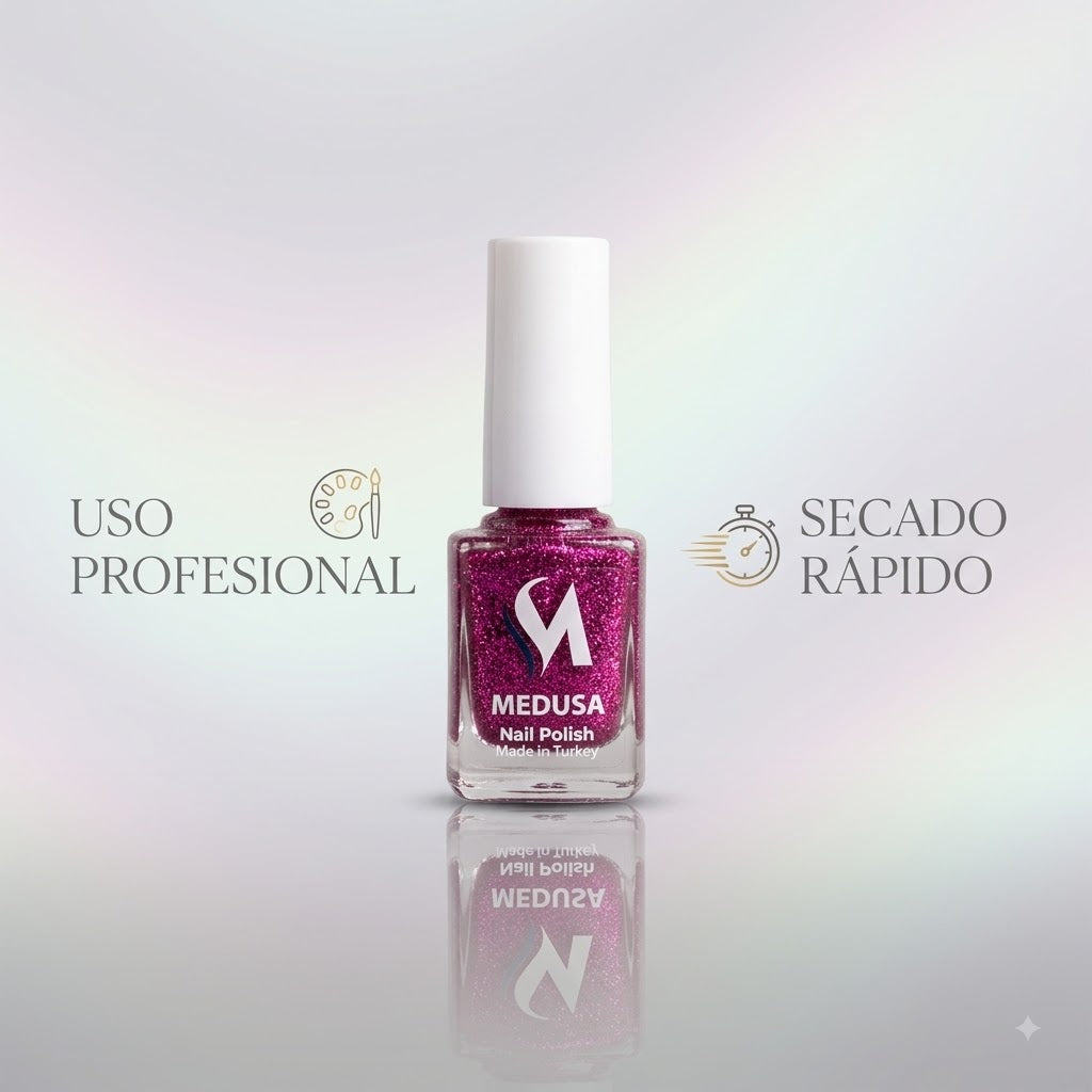 Medusa Nail Polish MNP131 – Esmalte Magenta con Glitter