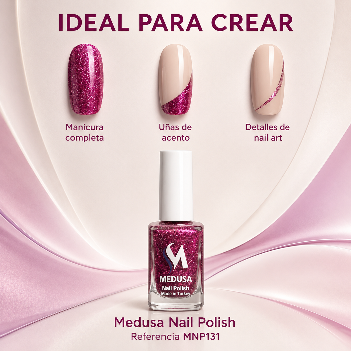 Medusa Nail Polish MNP131 – Esmalte Magenta con Glitter