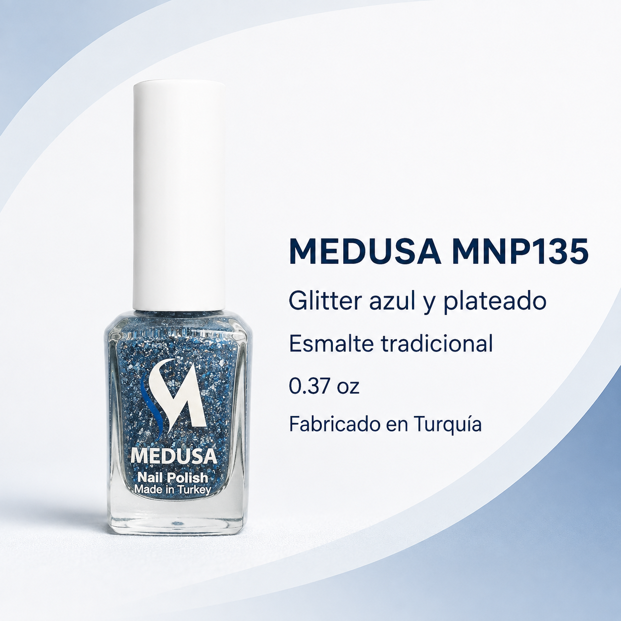 Medusa Esmalte con Glitter Azul y Plateado 0.37 oz – MNP135