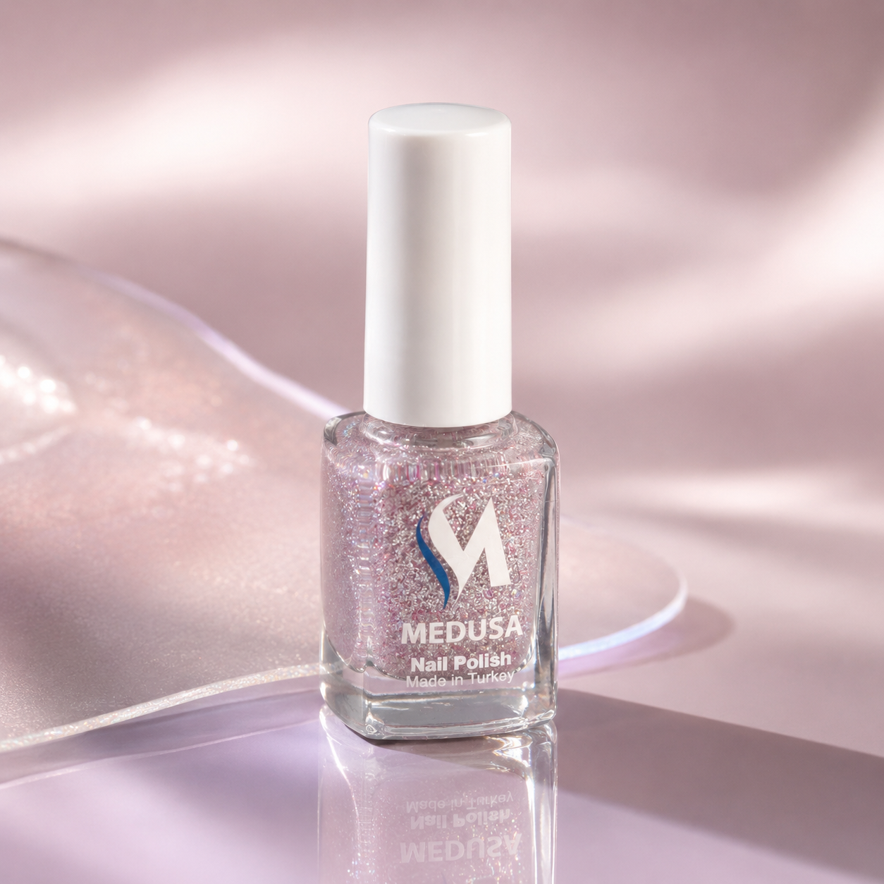 Medusa Nail Polish MNP136 Esmalte de Uñas con Glitter Rosado y Plateado
