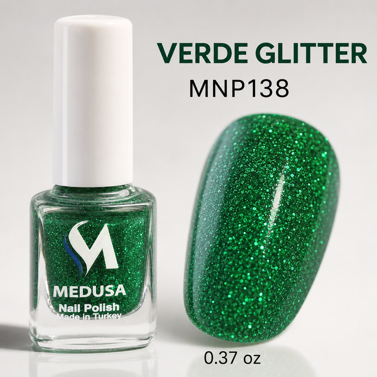 💚✨ Medusa Esmalte Verde Glitter MNP138 0.37oz