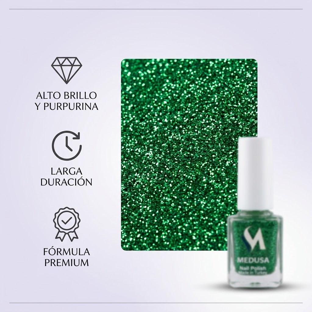 💚✨ Medusa Esmalte Verde Glitter MNP138 0.37oz
