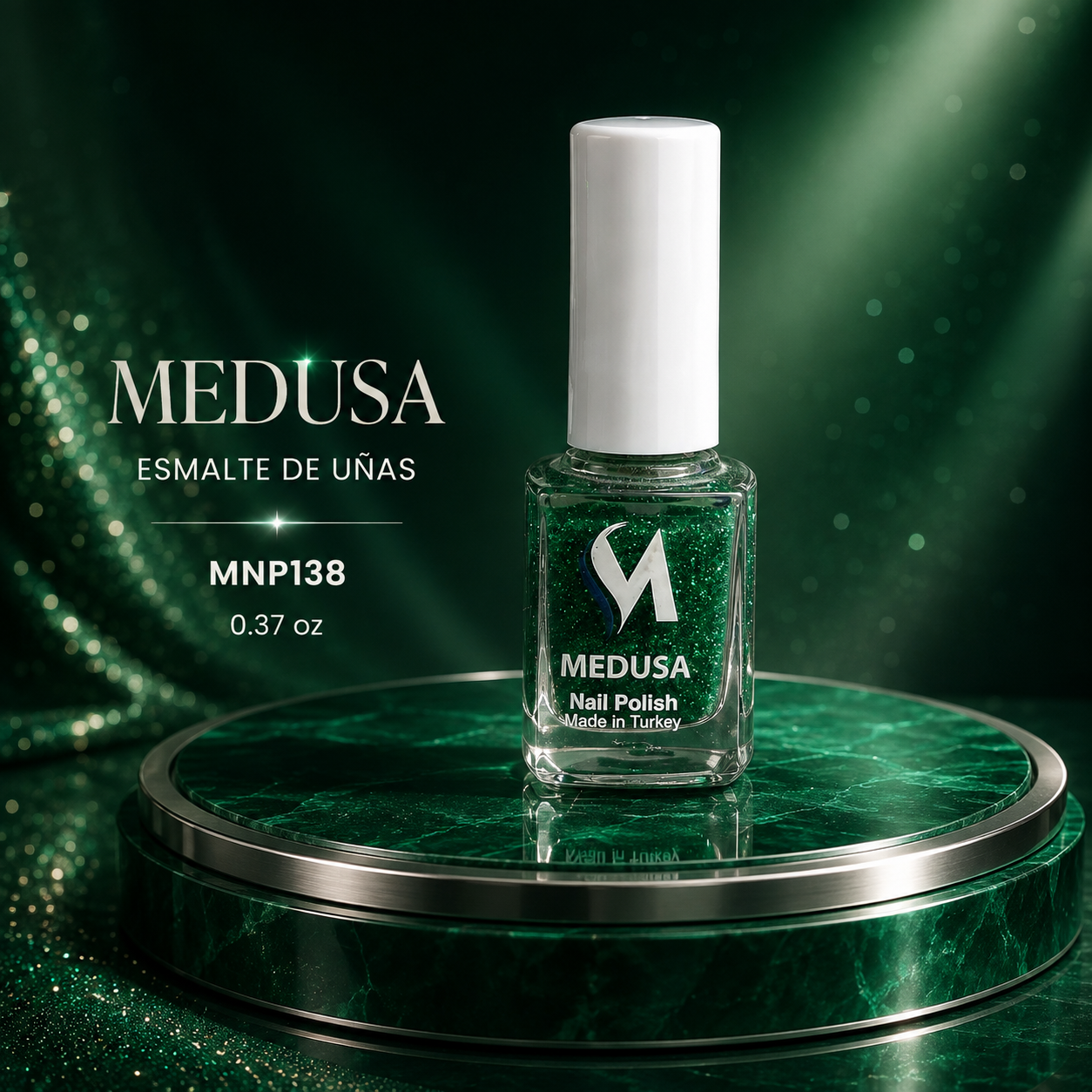 💚✨ Medusa Esmalte Verde Glitter MNP138 0.37oz