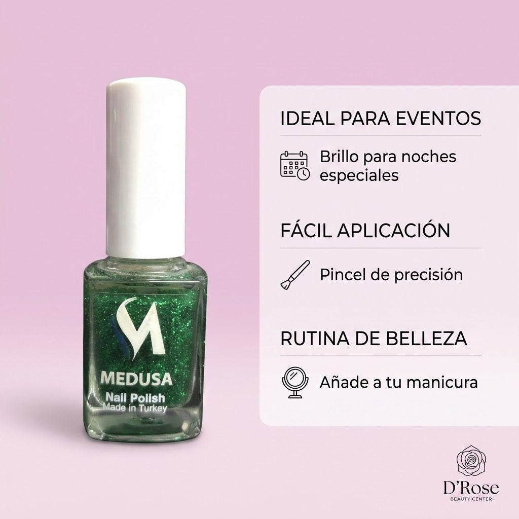 💚✨ Medusa Esmalte Verde Glitter MNP138 0.37oz