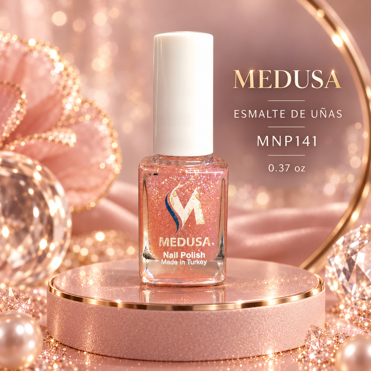 Medusa Esmalte Rosado Melocotón Glitter MNP141 0.37 oz