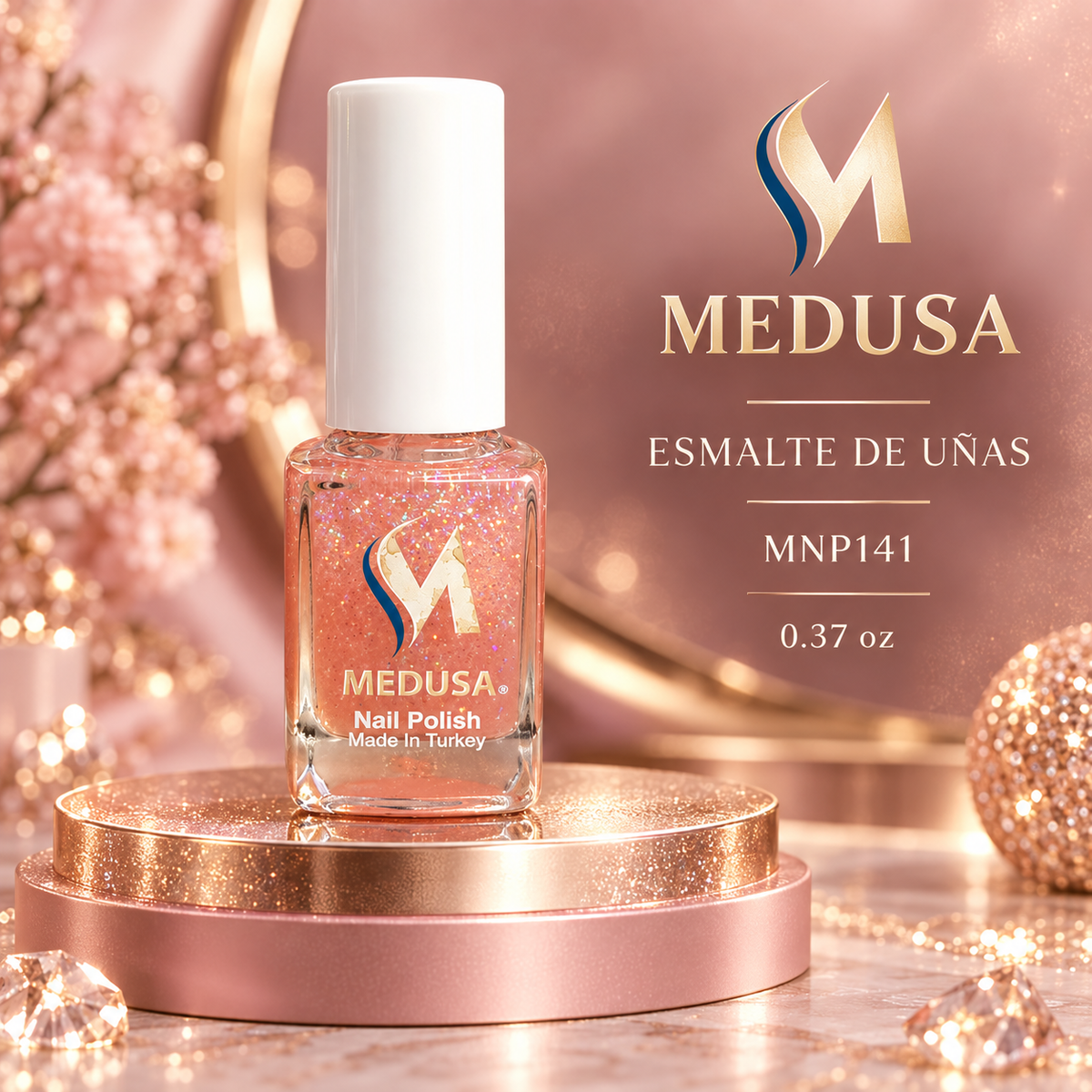 Medusa Esmalte Rosado Melocotón Glitter MNP141 0.37 oz