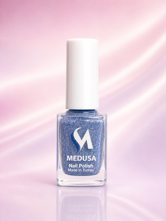 Medusa Nail Polish MNP143 Esmalte Azul Lavanda con Glitter Holográfico para Uñas