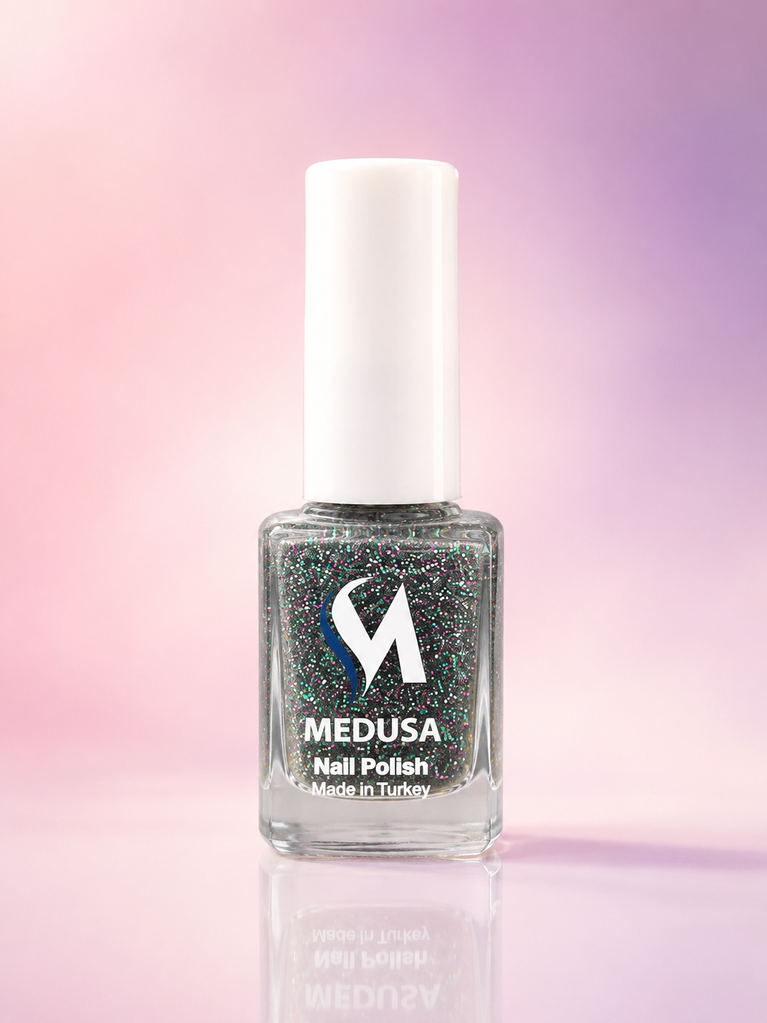 Medusa Nail Polish MNP144 Esmalte Negro Transparente con Glitter Multicolor para Uñas