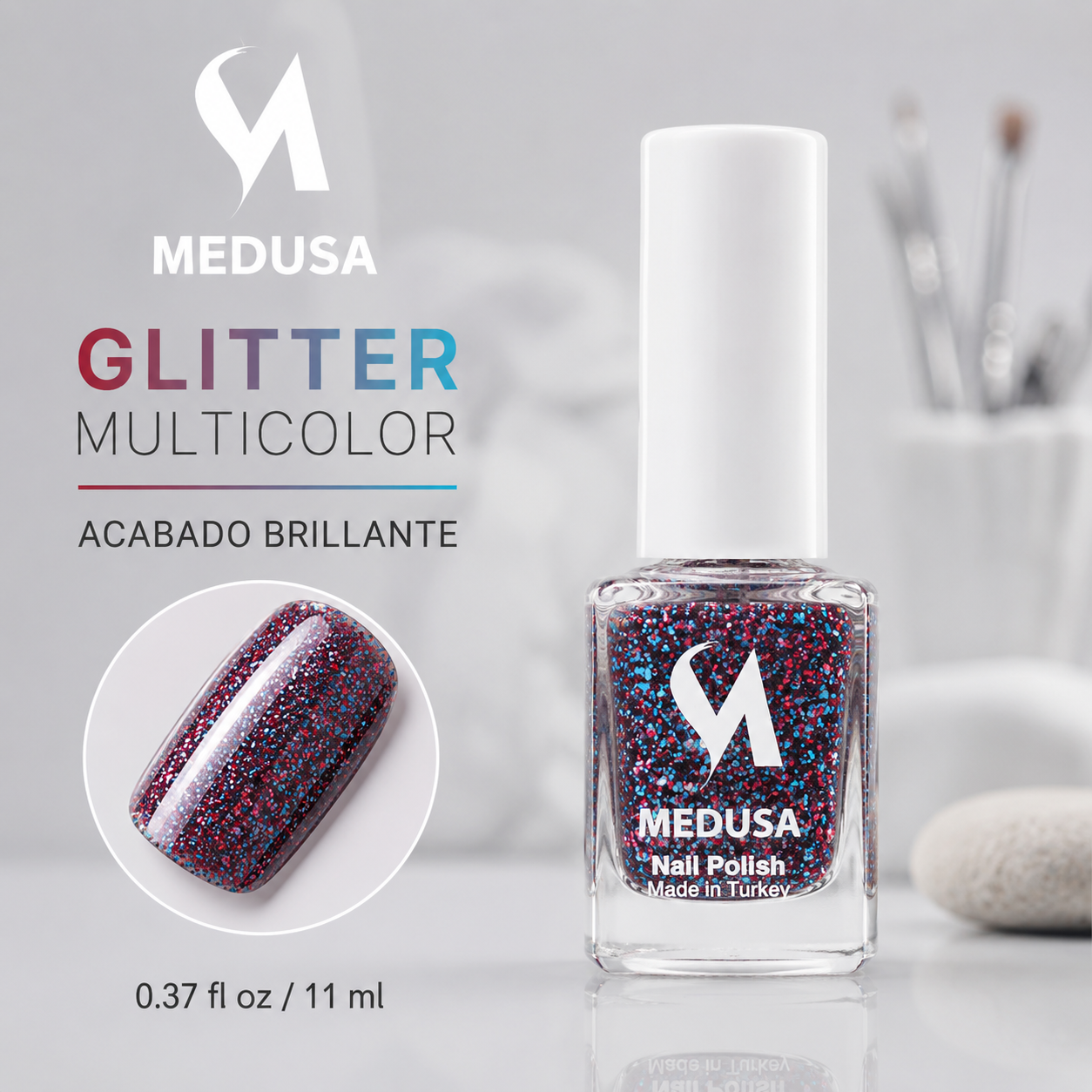 Medusa Nail Polish MNP145 | Esmalte con Glitter Multicolor 0.37 oz
