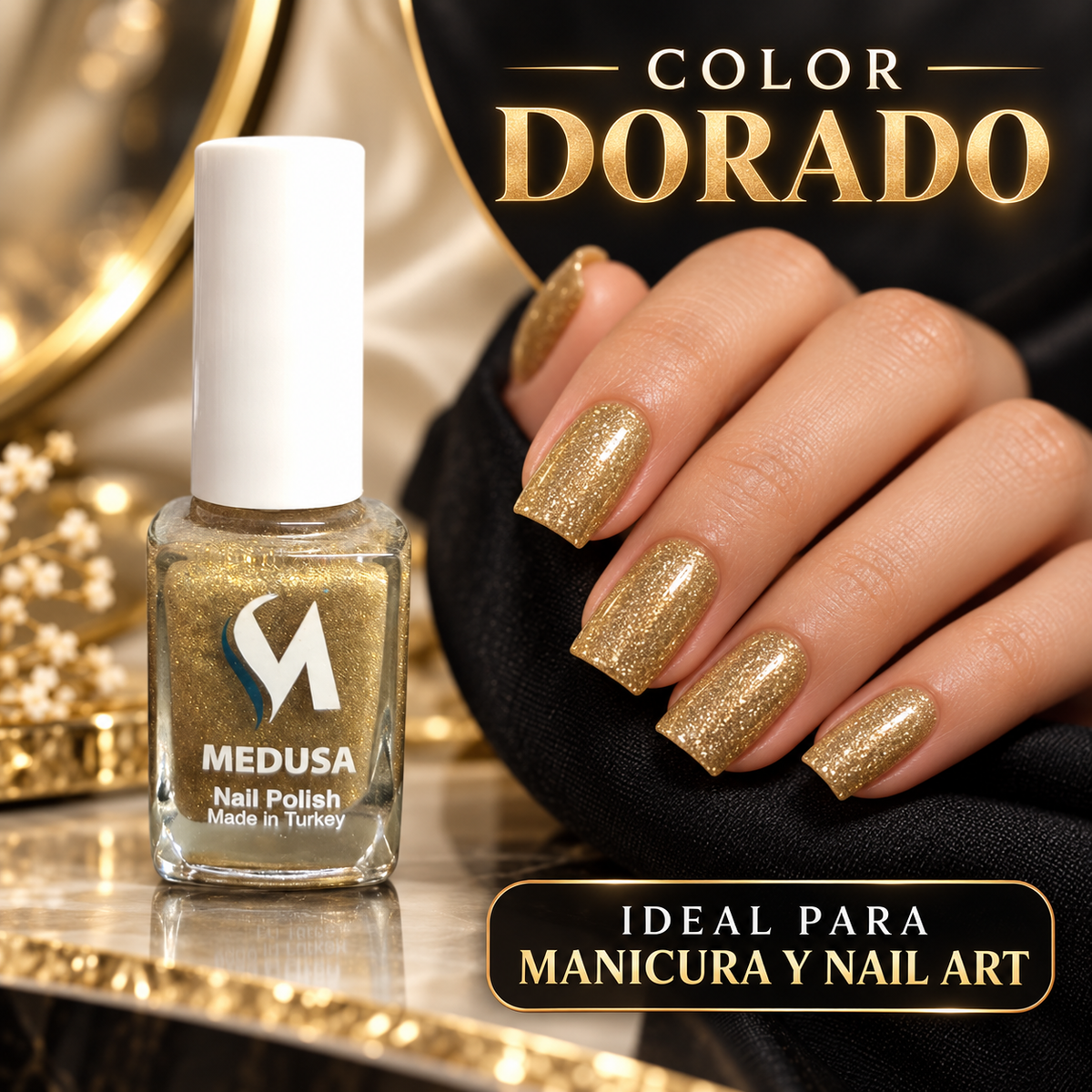 Medusa Esmalte Dorado con Destellos 0.37 oz – MNP146