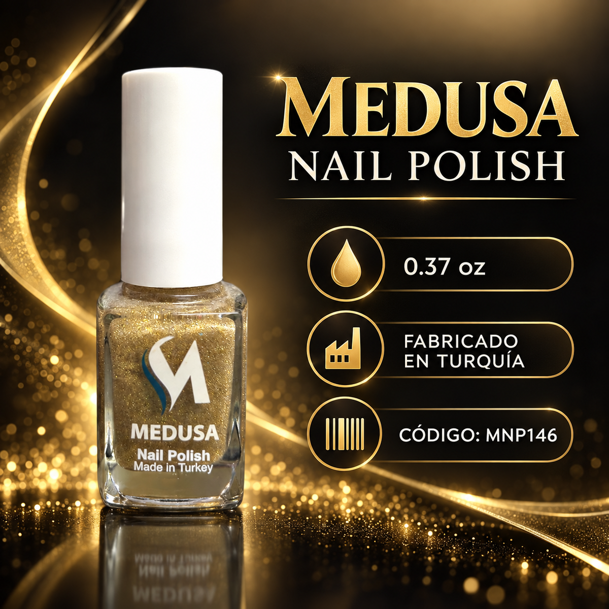 Medusa Esmalte Dorado con Destellos 0.37 oz – MNP146