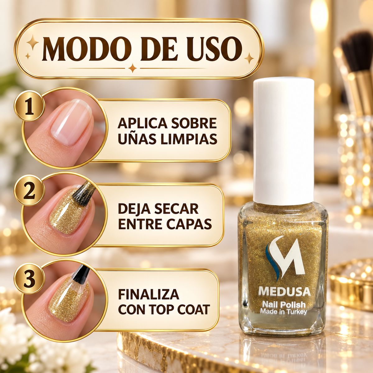 Medusa Esmalte Dorado con Destellos 0.37 oz – MNP146