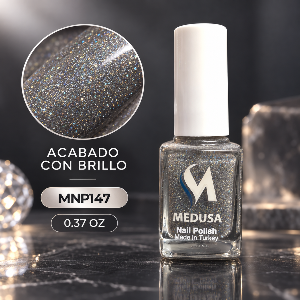 Medusa Esmalte de Uñas Plateado con Brillo 0.37 oz – MNP147