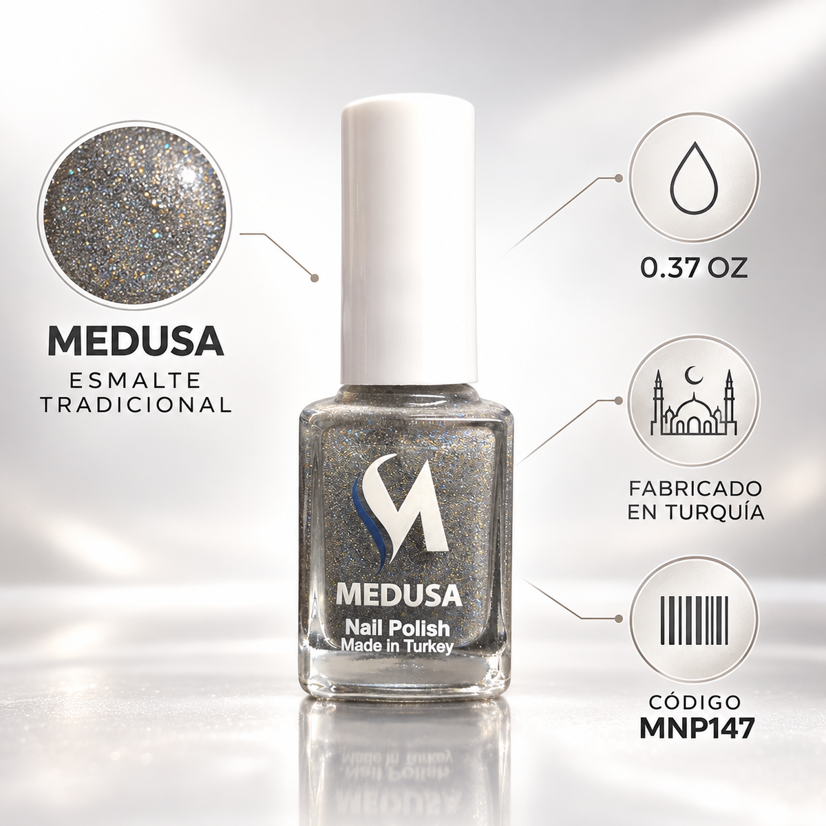 Medusa Esmalte de Uñas Plateado con Brillo 0.37 oz – MNP147