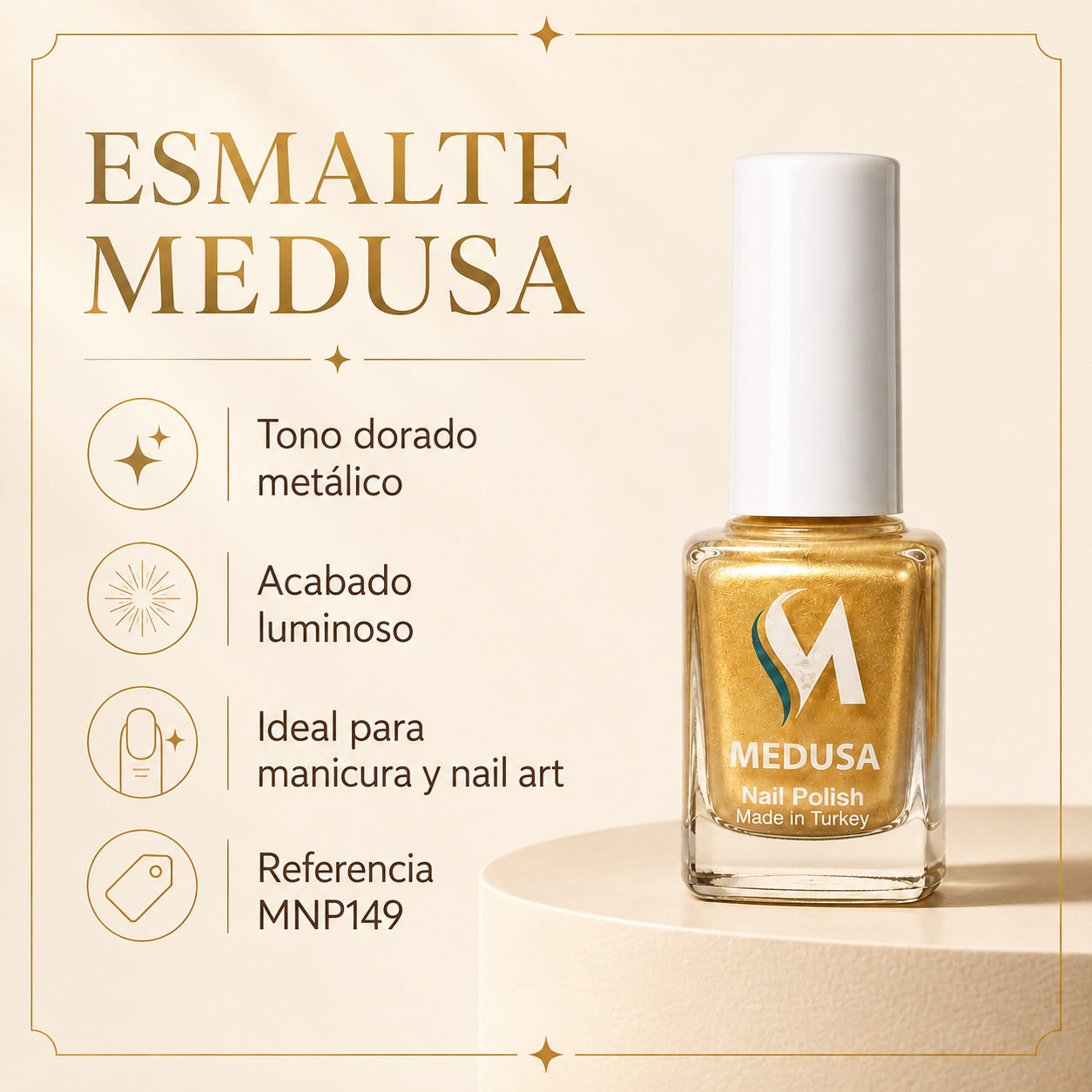 Medusa Nail Polish MNP149 – Esmalte Dorado Metálico