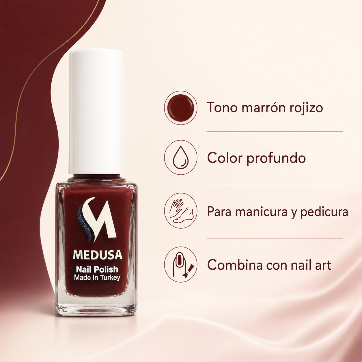 Medusa Nail Polish MNP166 Esmalte Marrón Rojizo Profundo