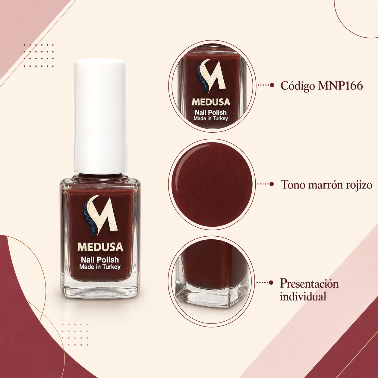 Medusa Nail Polish MNP166 Esmalte Marrón Rojizo Profundo