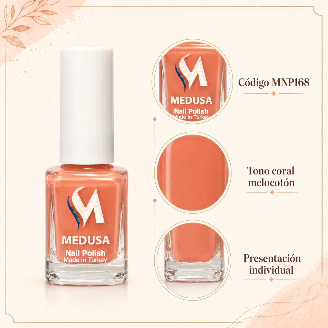 Medusa Nail Polish MNP168 Esmalte Coral Melocotón