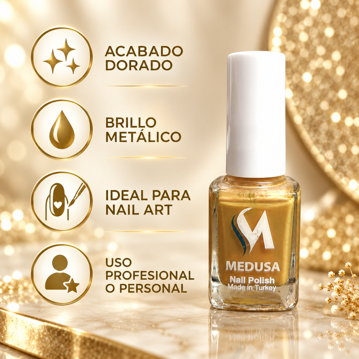 Medusa Nail Polish Esmalte Dorado Metálico 0.37 oz – MNP176