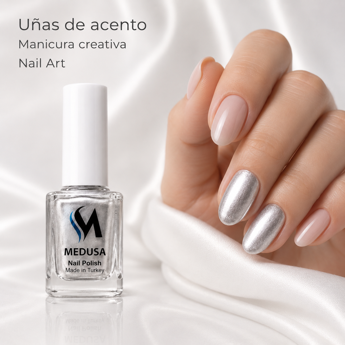 MEDUSA Esmalte de Uñas MNP60 0.37oz Acabado Metálico Plateado