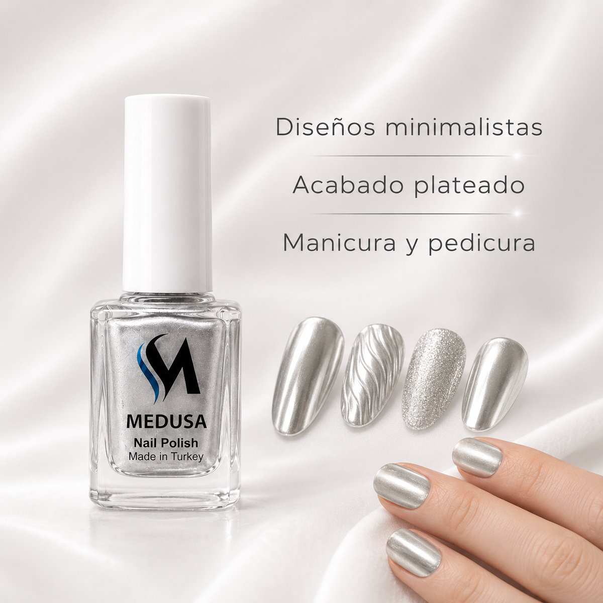 MEDUSA Esmalte de Uñas MNP60 0.37oz Acabado Metálico Plateado