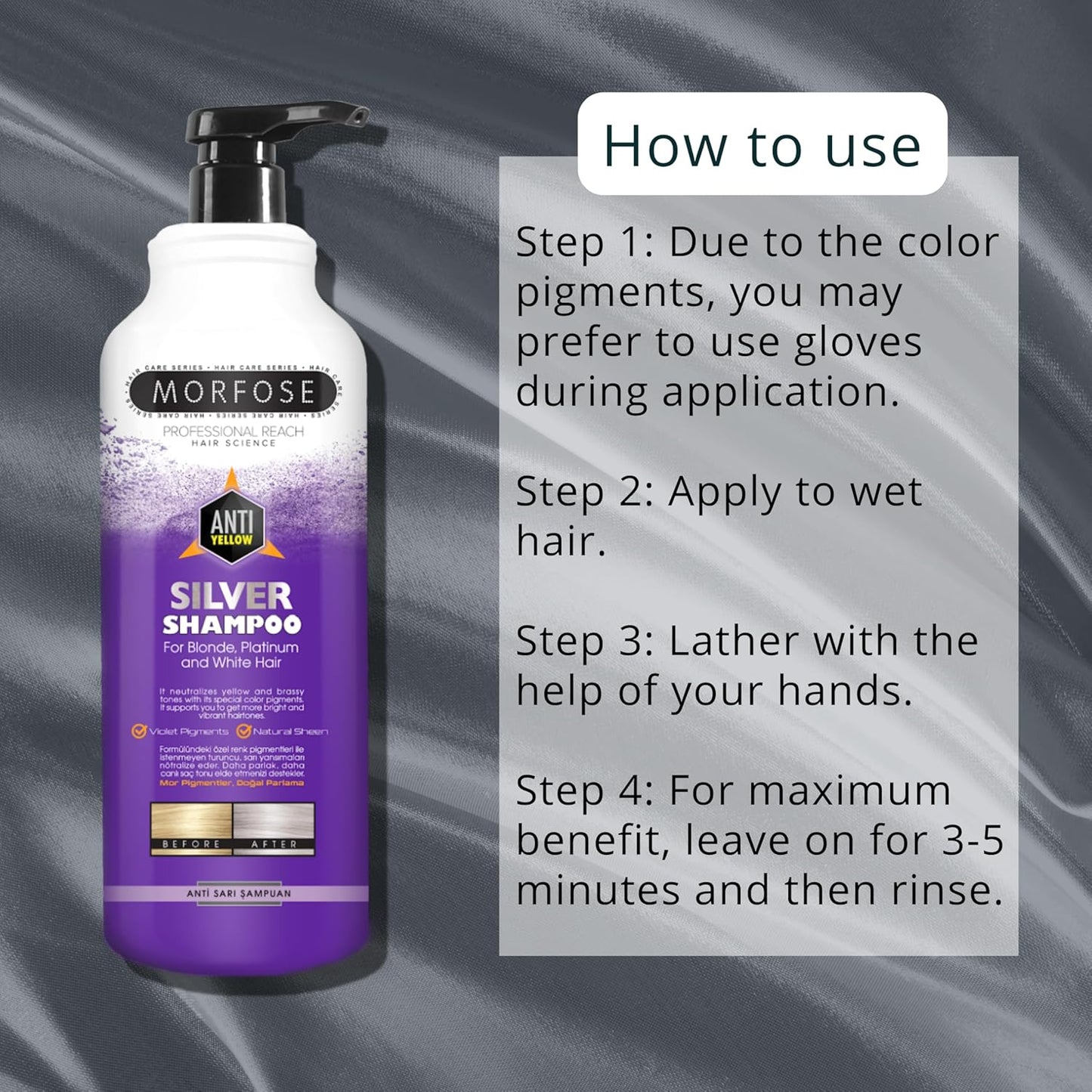 Morfose Professional Silver Brightening Shampoo 33.8oz – Brillo y Neutralización de Tonos Amarillos