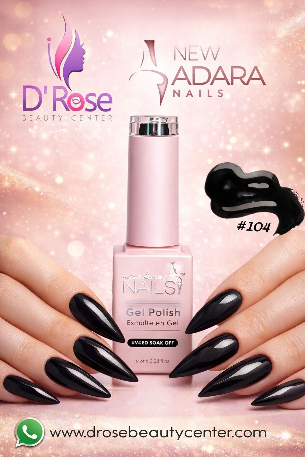 🖤✨ NEW ADARA™ Gel Polish #104 (Negro Intenso) – Brillo Espejo, Cobertura Pro &amp; Fórmula Clean | 0.28 oz (8 ml) Clean | 0.28 oz ✨💅 (Copy)