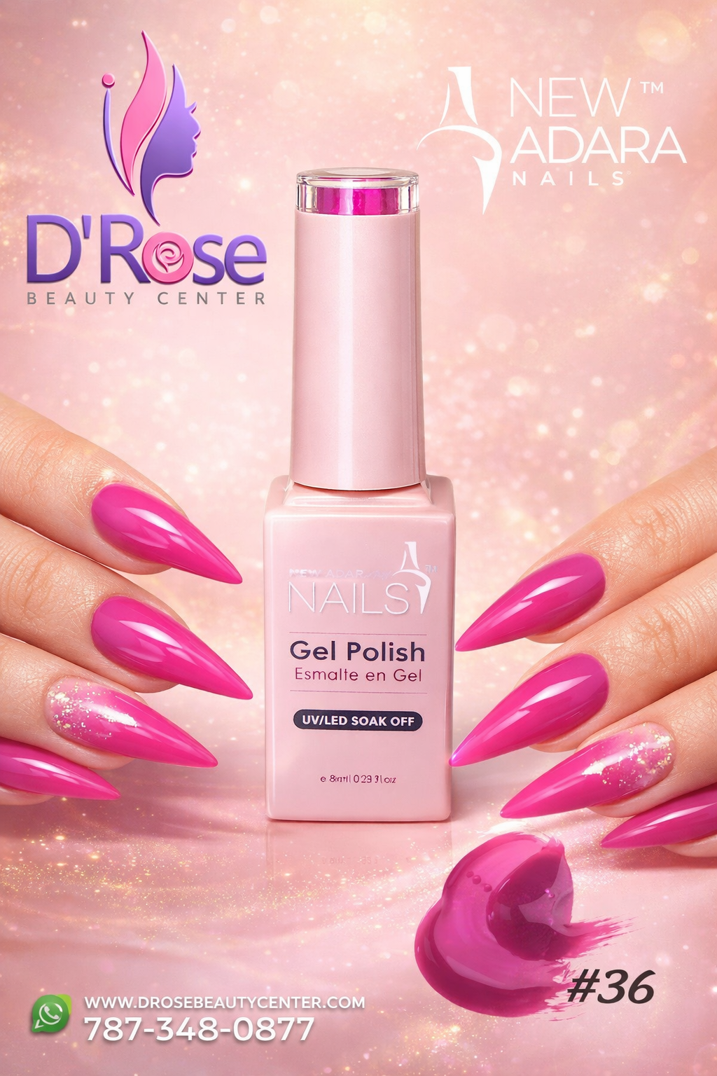 💅✨ NEW ADARA™ NAILS Gel Polish #36 – Rosa Intenso, Brillo Profesional y Fórmula Clean | 0.28 oz ✨💅
