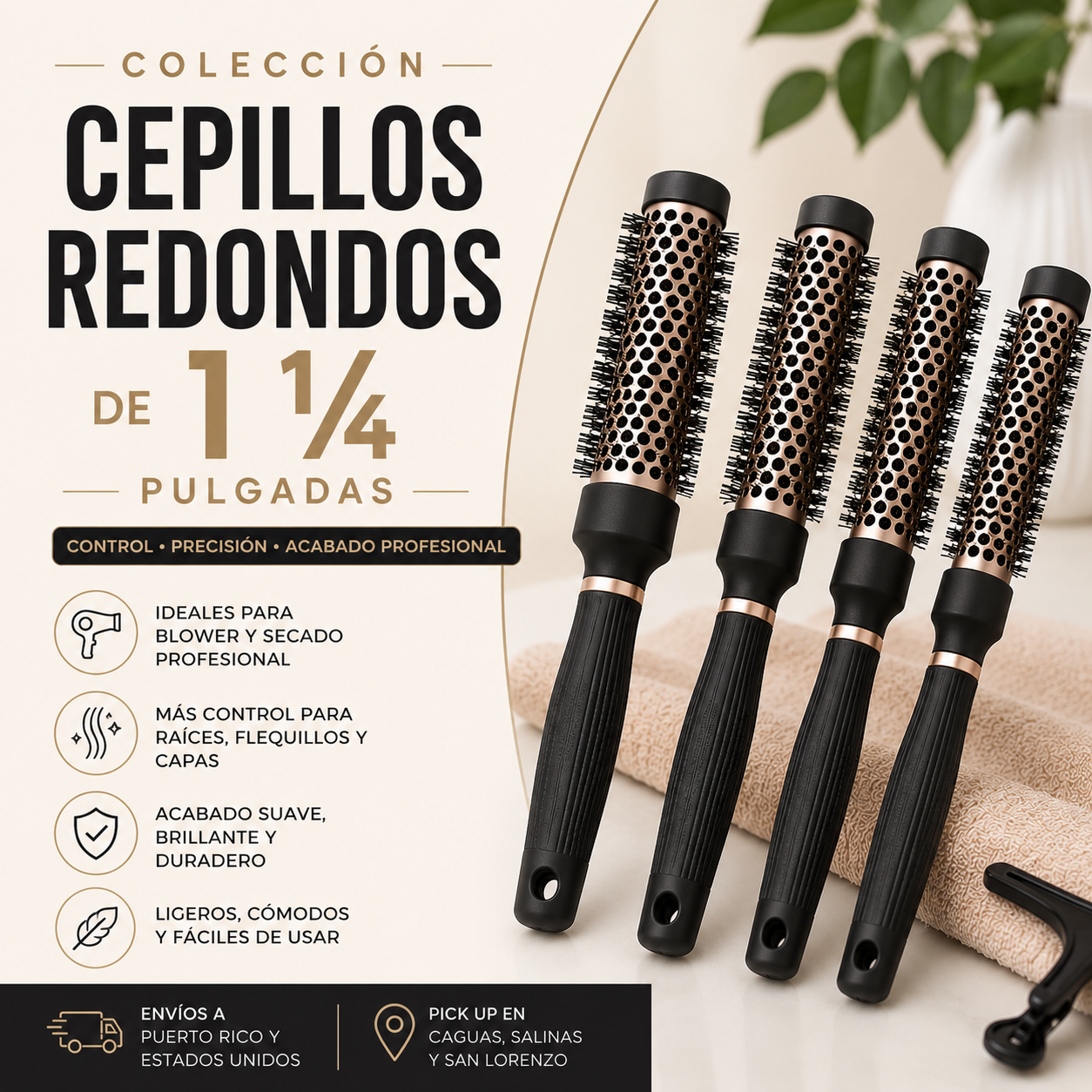 FROMM Heat Duo Kit de 5 Cepillos Térmicos Redondos Copper X Ceramic 1” a 2.5” NBB018–NBB022 para Blowouts Profesionales