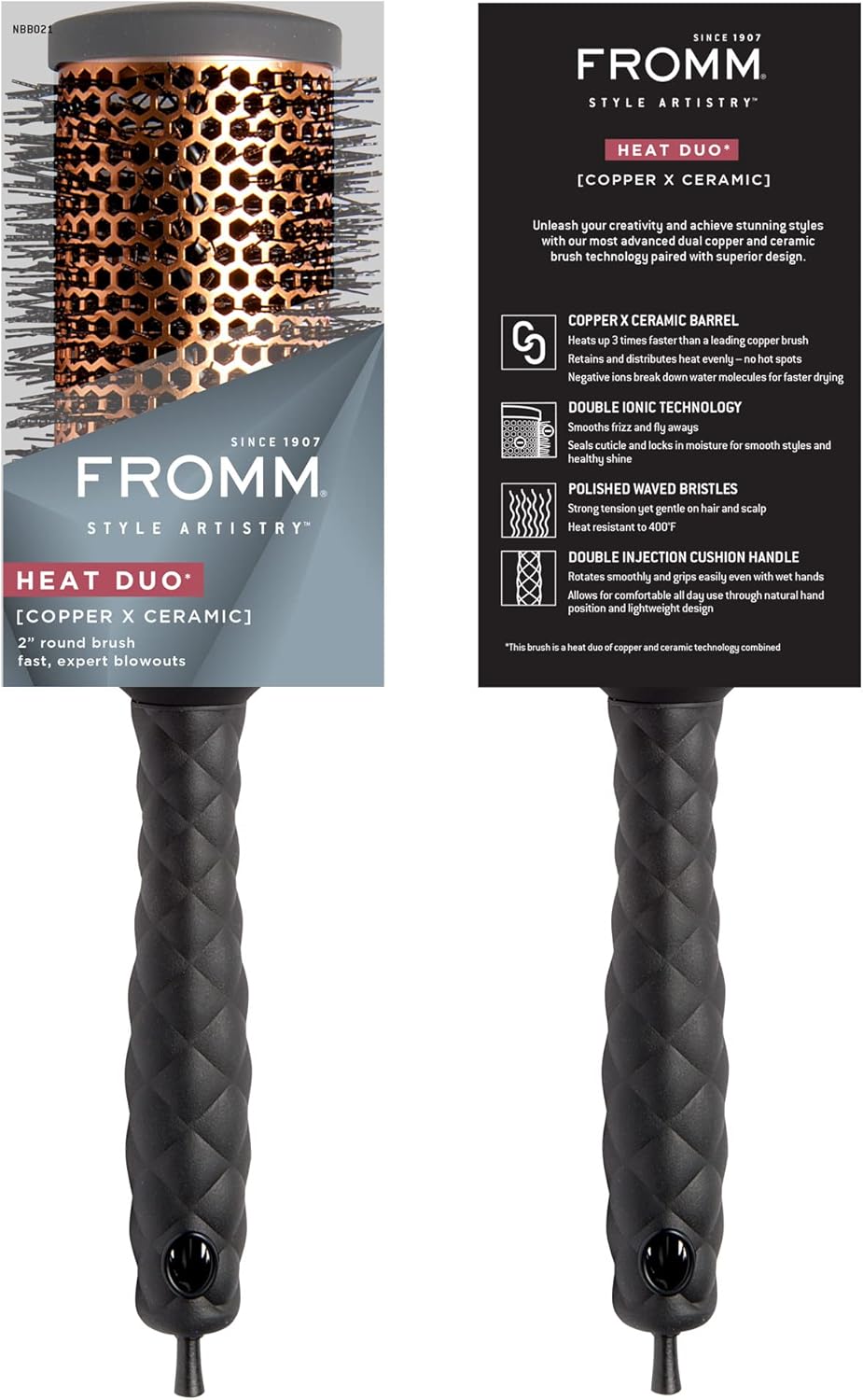 FROMM Heat Duo Cepillo Térmico Redondo Copper X Ceramic 2” NBB021 para Blowouts Profesionales