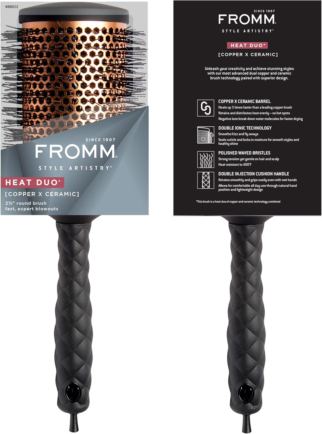 FROMM Heat Duo Cepillo Térmico Redondo Copper X Ceramic 2.5” NBB022 para Blowouts Profesionales