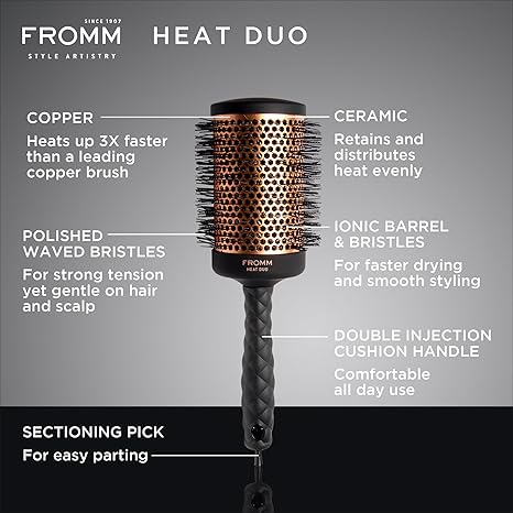 FROMM Heat Duo Cepillo Térmico Redondo Copper X Ceramic 2.5” NBB022 para Blowouts Profesionales