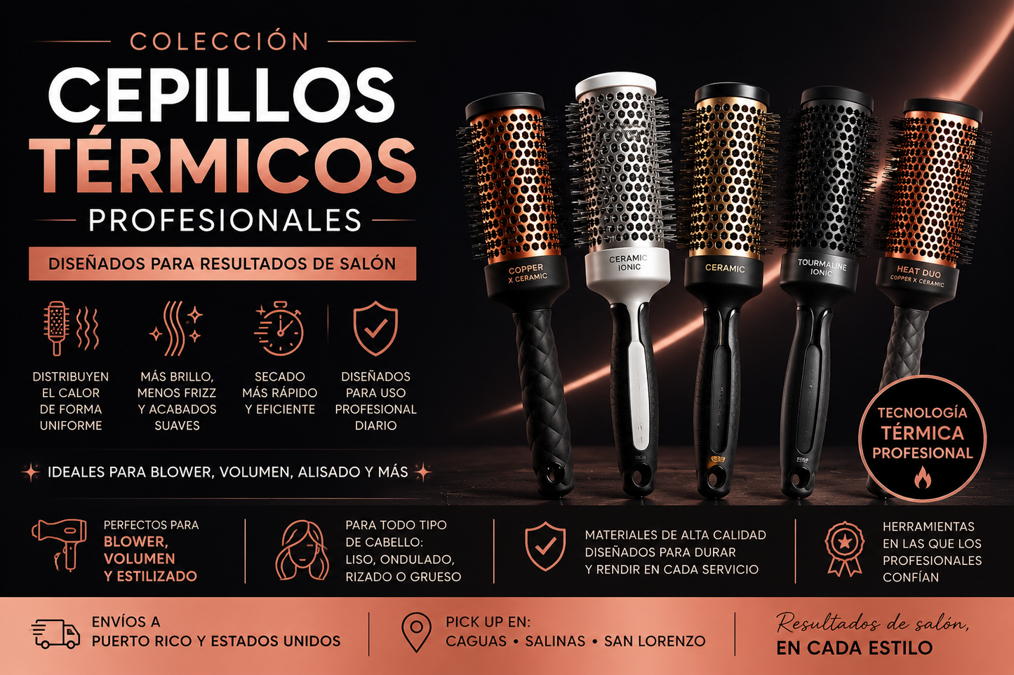 FROMM Heat Duo Cepillo Térmico Redondo Copper X Ceramic 2.5” NBB022 para Blowouts Profesionales