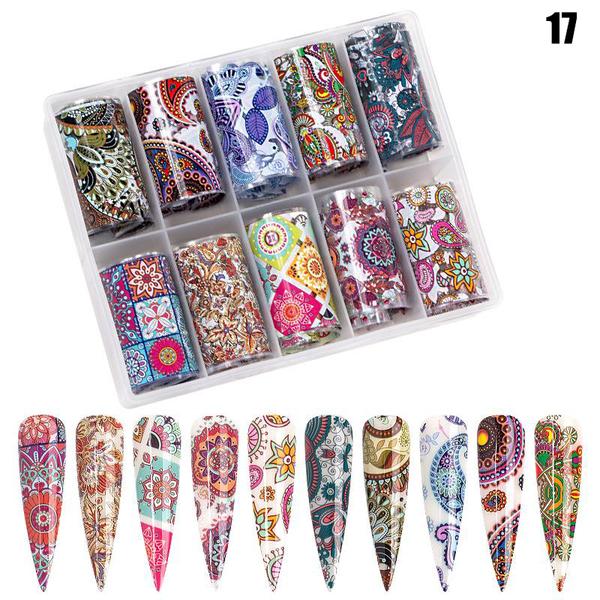 Spiral Nail Foil Sheets 10 Rolls NSB0131 – Diseños Boho y Mandala Multicolor
