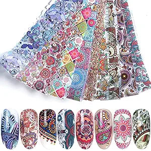 Spiral Nail Foil Sheets 10 Rolls NSB0131 – Diseños Boho y Mandala Multicolor