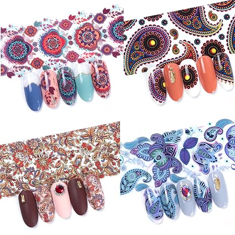 Spiral Nail Foil Sheets 10 Rolls NSB0131 – Diseños Boho y Mandala Multicolor
