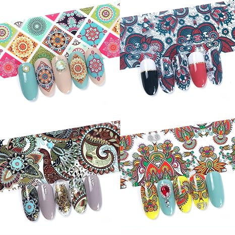 Spiral Nail Foil Sheets 10 Rolls NSB0131 – Diseños Boho y Mandala Multicolor