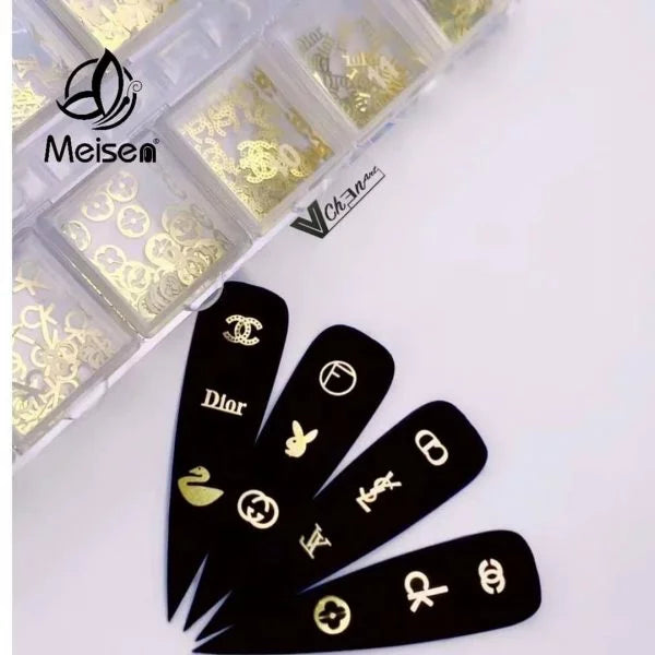 Spiral Kit de Diseños Dorados 3D para Nail Art 12 Compartimientos NSB0203