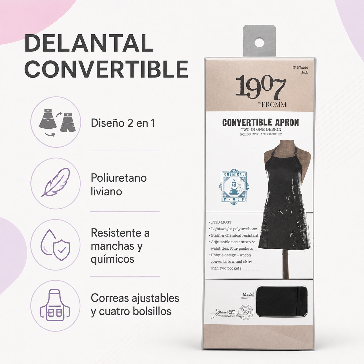 1907 Fromm Convertible Apron NTA010 – Delantal Profesional 2 en 1 Negro