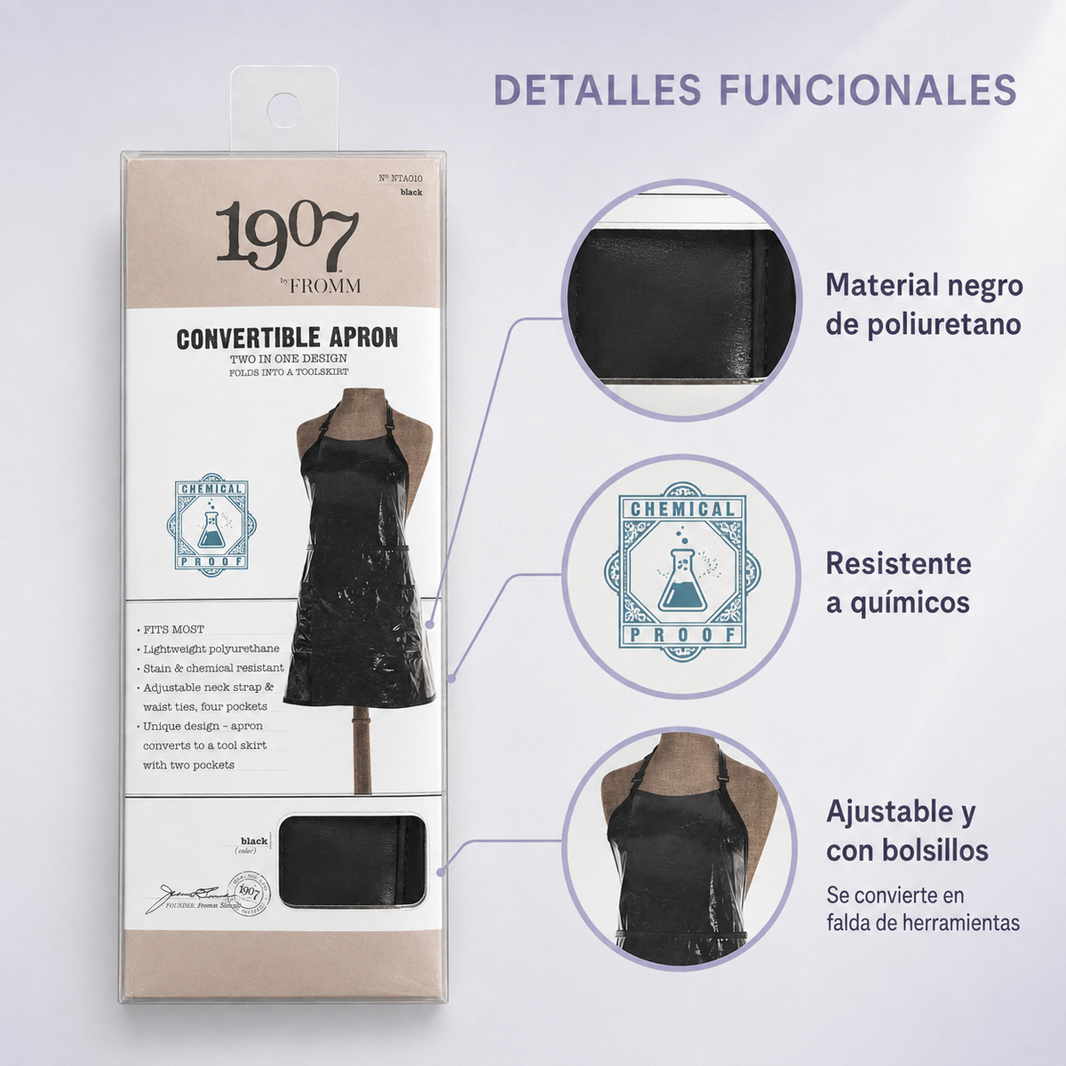 1907 Fromm Convertible Apron NTA010 – Delantal Profesional 2 en 1 Negro
