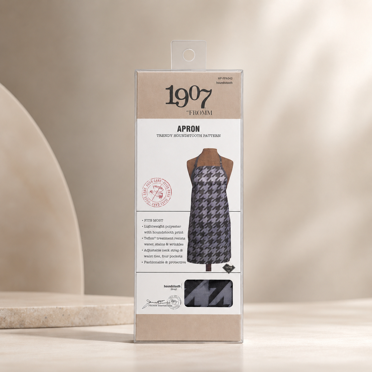 🤎 1907 Fromm Delantal Profesional Houndstooth Gris NTA024 – Poliéster con Tratamiento Teflon