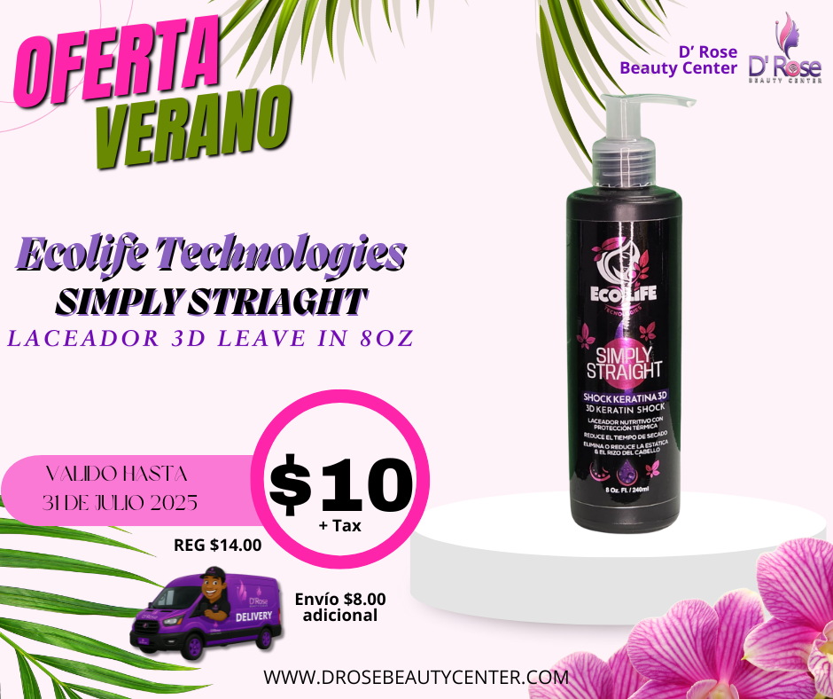 🌟 ECOLIFE TECHNOLOGIES – SIMPLY STRAIGHT SHOCK KERATINA 3D LEAVE-IN 8OZ 🌟