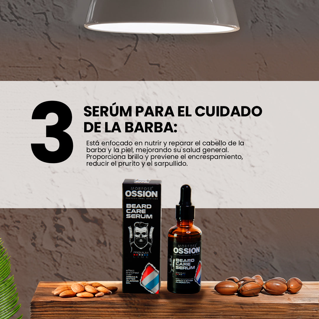OSSION™ BEARD CARE SERUM (50ML): Suero de Barba con Argán y Almendras - Anti-Picazón y Caída (OSS013)