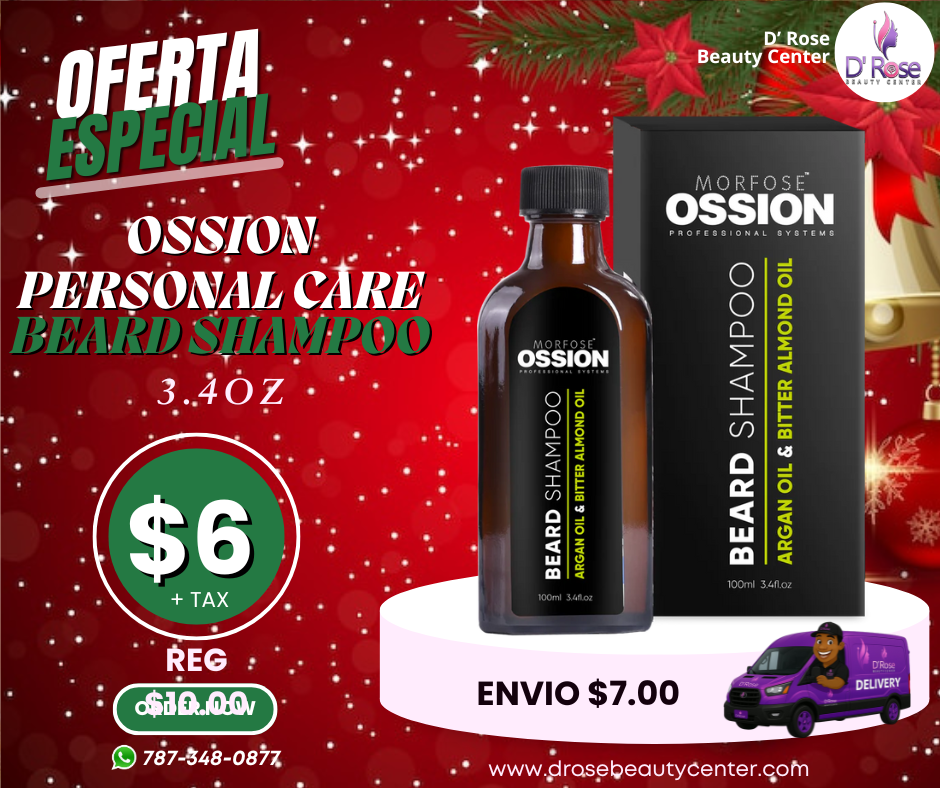 OSSION™ BEARD CARE SHAMPOO (100ML): Champú Profesional con Argán y Almendras - Anti-Caspa (OSS014)